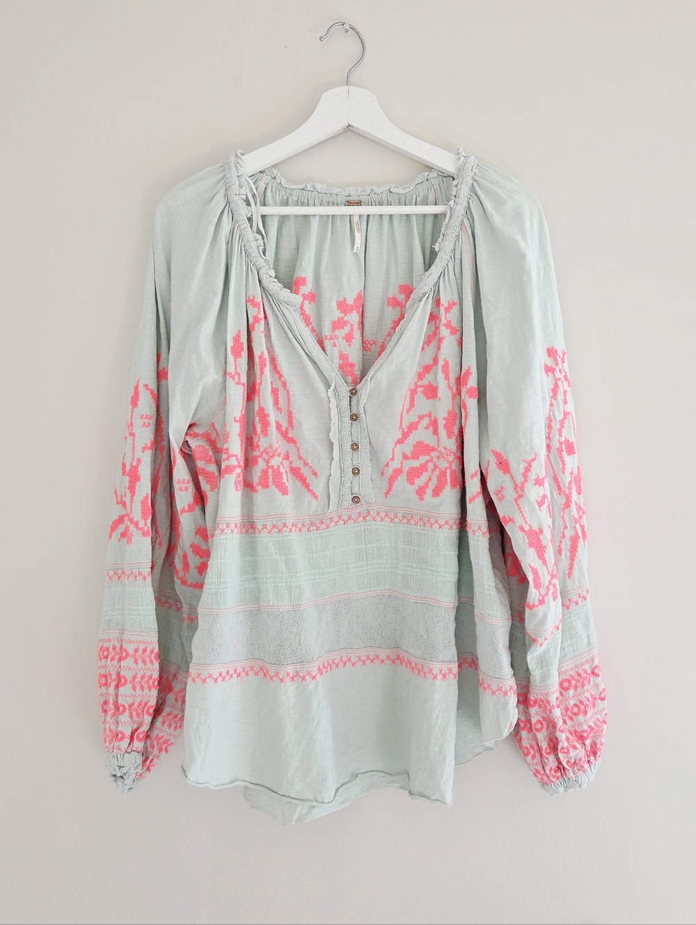 Free People Persuasion embroidered Crochet Folk Cross Stitch Blouse Top Small - Picture 3 of 8